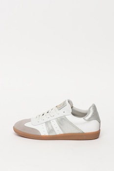 Bullboxer, Pantofi sport din piele si piele intoarsa, Alb/Argintiu, 40 Bullboxer, Pantofi sport din piele si piele intoarsa, Alb/Argintiu, 40