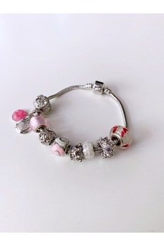 Bratara Charm Pink placata in 3 straturi cu argint 925, 9 charmuri Bratara Charm Pink placata in 3 straturi cu argint 925, 9 charmuri