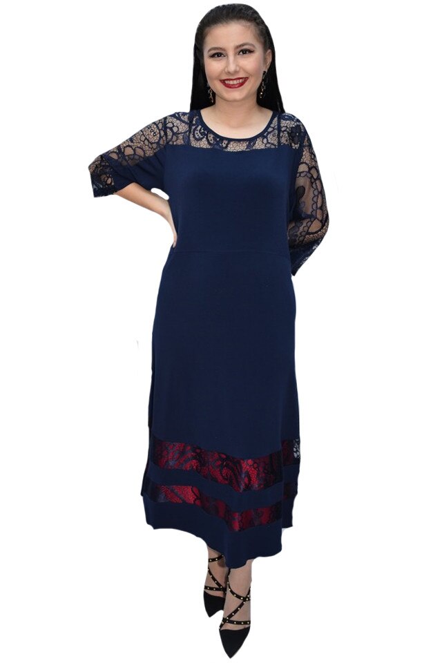 Rochie eleganta Kala cu insertii de dantela,D&J Exclussive , negru,58 EU, Bleumarin