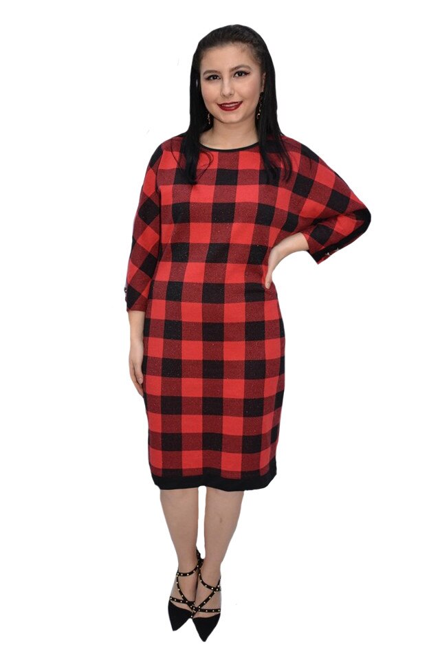 Rochie office Liena ,model painted,D&J Exclussive, negru-rosu