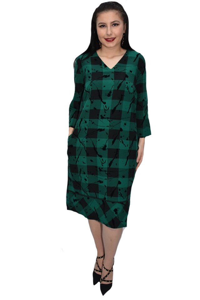 Rochie office Liena ,model painted,D&J Exclussive, Negru/Verde
