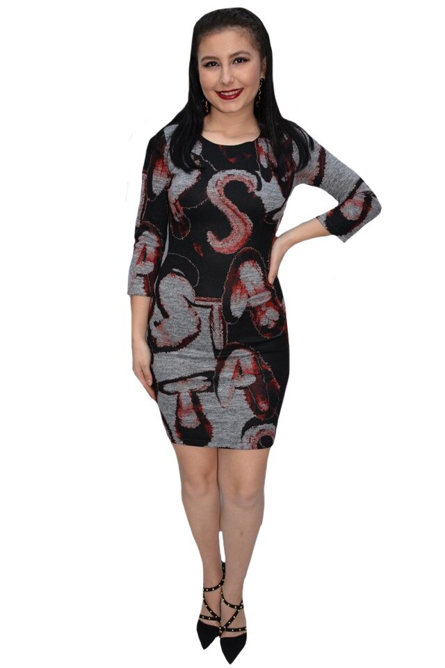 Rochie casual Raluca,D&J Exclussive, Negru-Gri