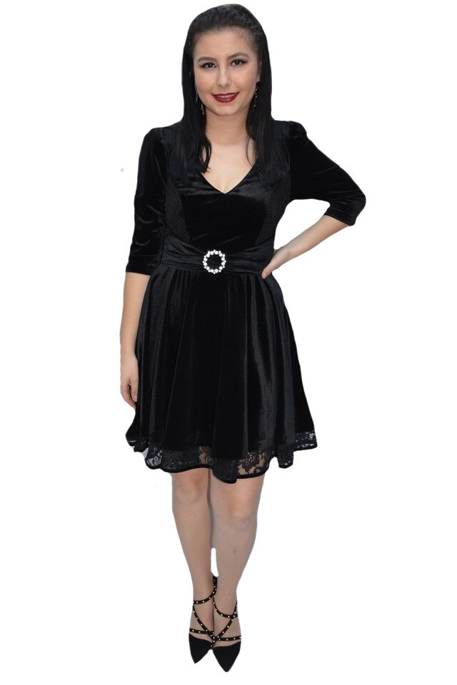 Rochie Mara din catifea,D&J Exclussive, negru, Negru