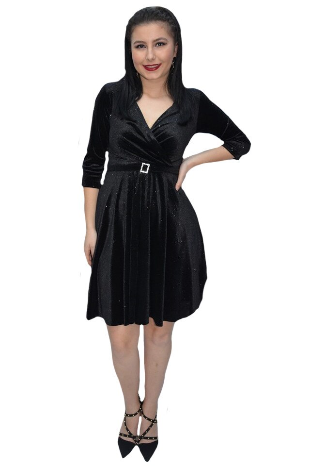 Rochie Reina din catifea,D&J Exclussive ,mov,40 EU, Negru