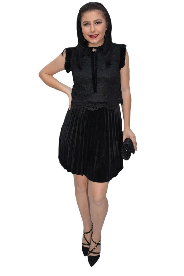 Rochie eleganta Relisa cu paite l,D&J Exclussive, Negru