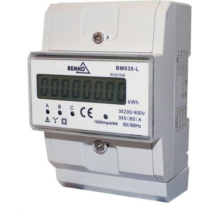 Contor de enrgie, Bemko, Trifazat, 5-80A, Alb