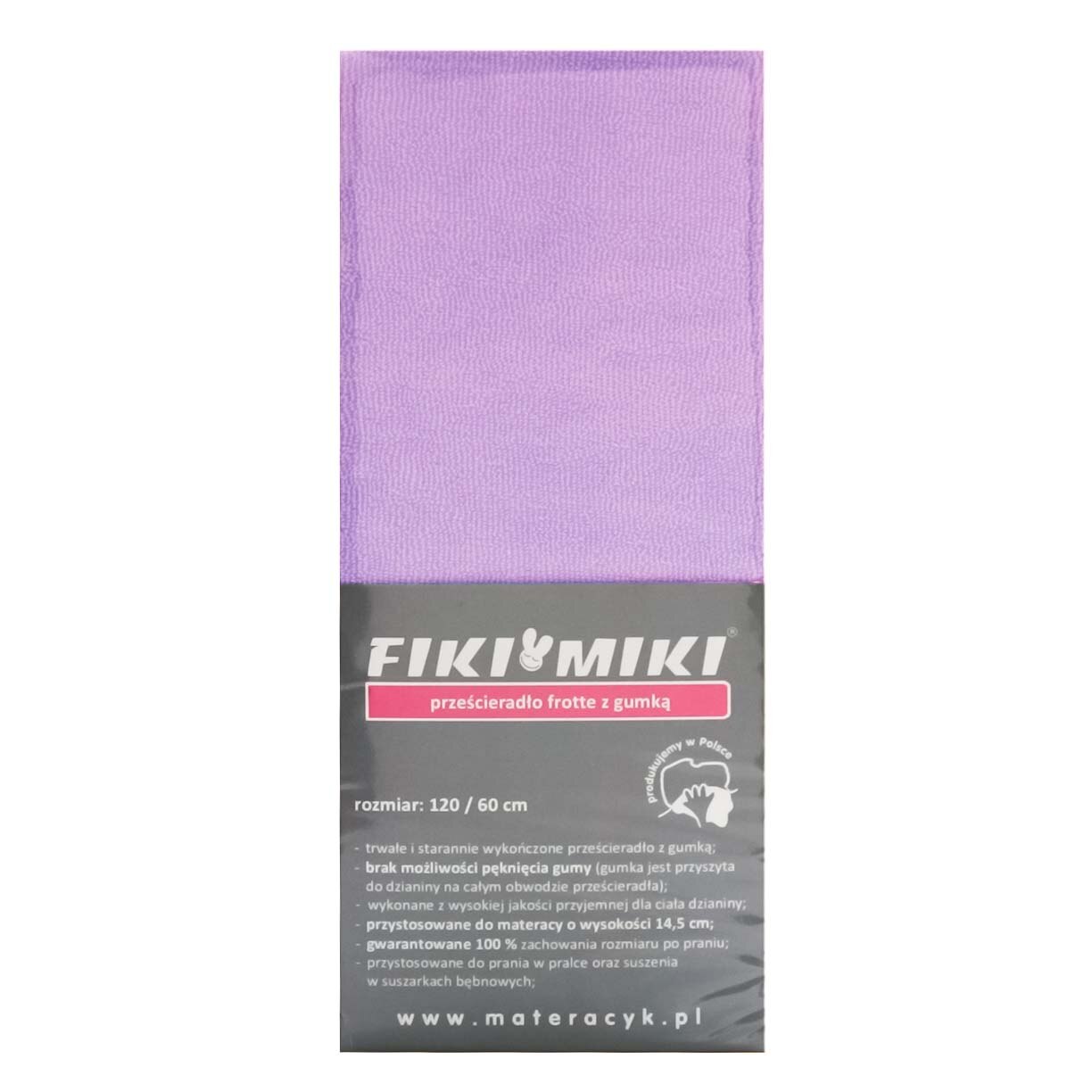 Cearsaf cu elastic Fiki Miki, 120x60 cm, din frotir, Mov