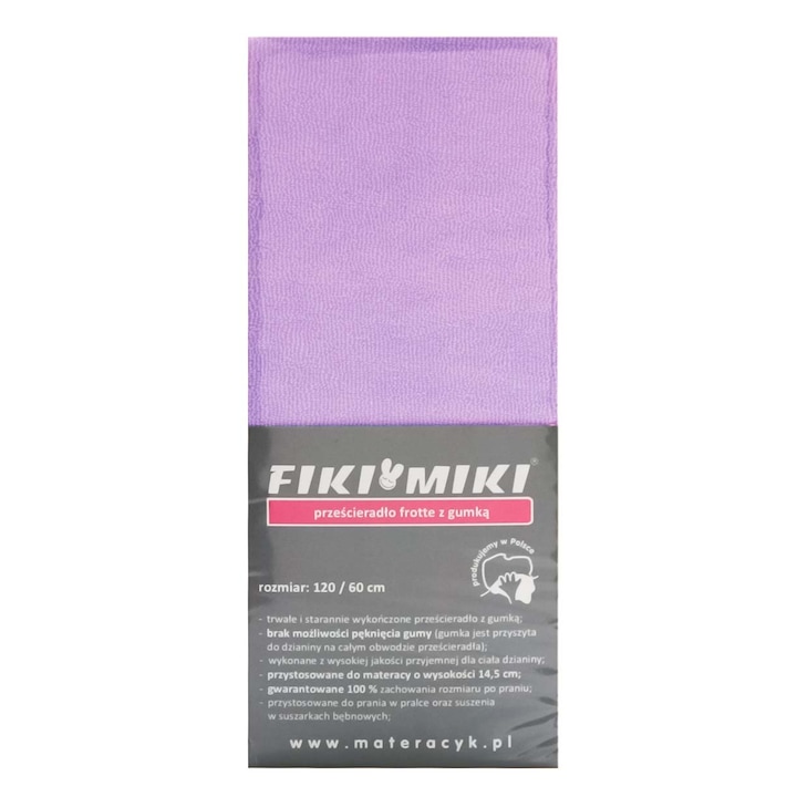 Cearsaf cu elastic Fiki Miki, 120x60 cm, din frotir, Mov