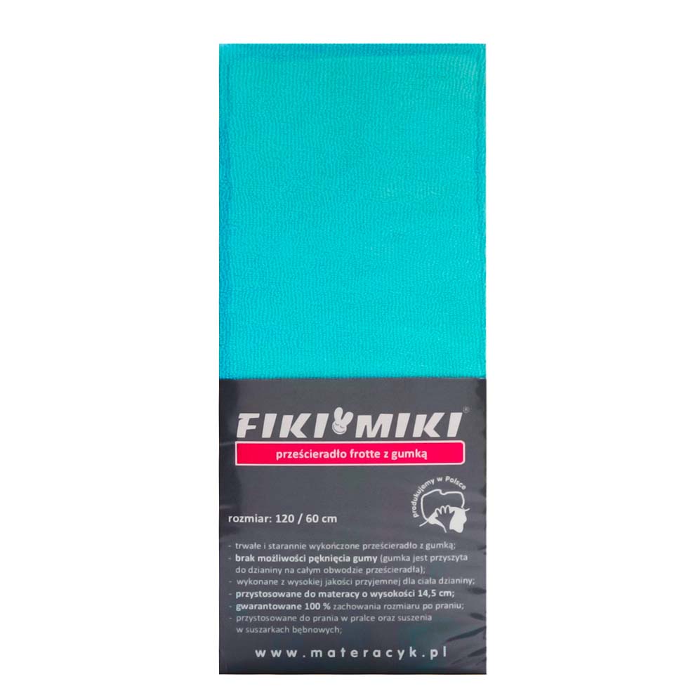 Cearsaf cu elastic Fiki Miki, 120x60 cm, din frotir, Turcoaz