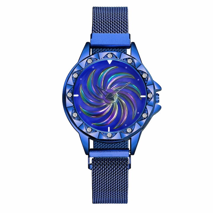 Дамски часовници Geneva CS1168, Модел Starry Sky, ротационен циферблат, магнитна гривна, елегантен, син