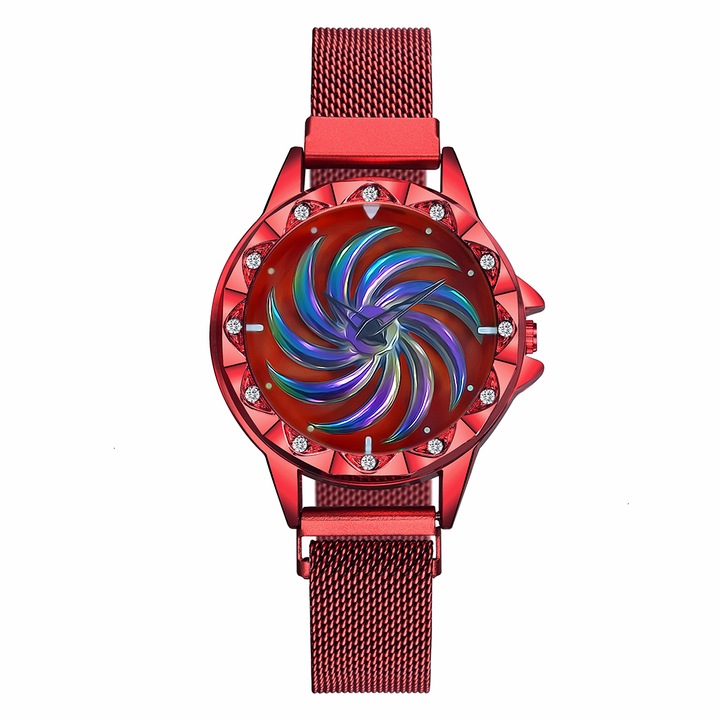 Дамски часовници Geneva CS1171, Модел Starry Sky, ротационен циферблат, магнитна гривна, елегантен, червен