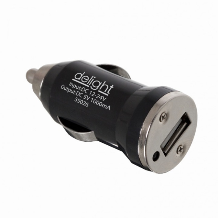 Adaptor priza bricheta USB, 12-24V, 1000 mA, negru