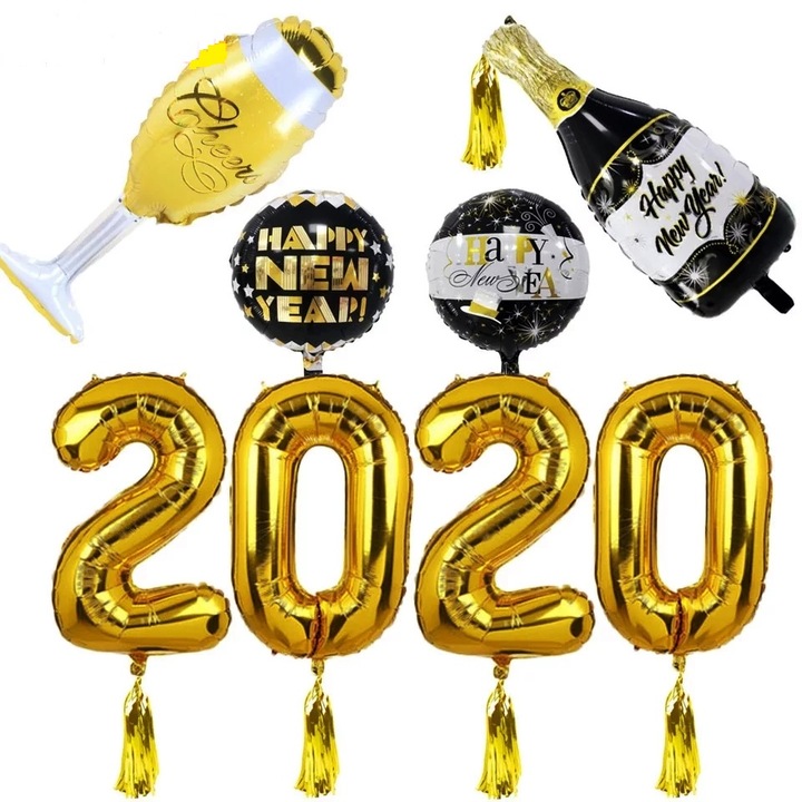 8 db-os lufi készlet a szilveszteri bulihoz, 2020, arany