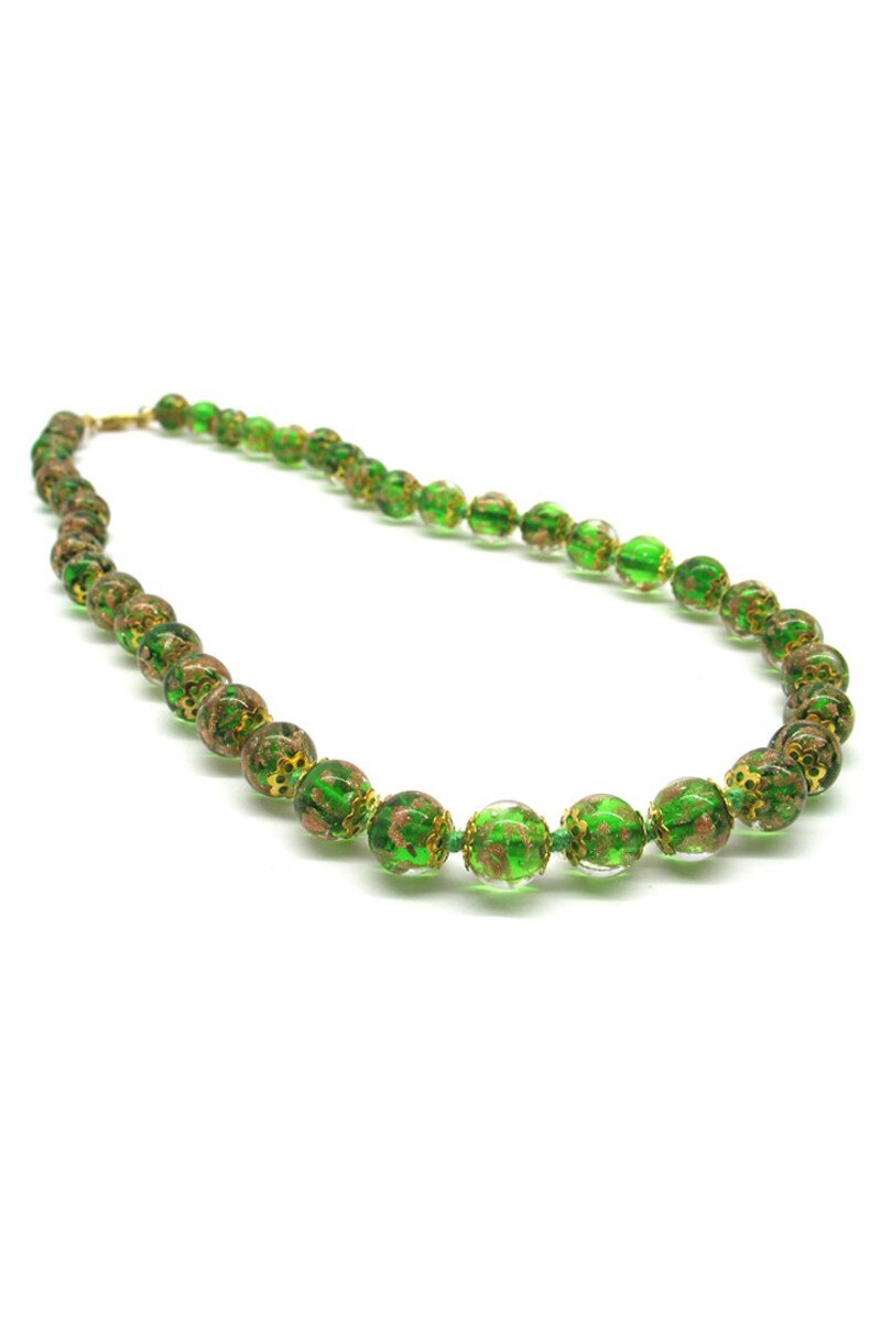 Colier din sticla Murano autentica, model Sommerso, verde, 43 cm
