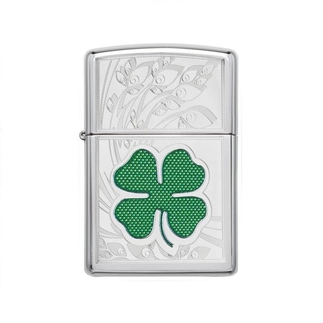 Bricheta Zippo Clover High Polish Chrome , antivant, reincarcabila