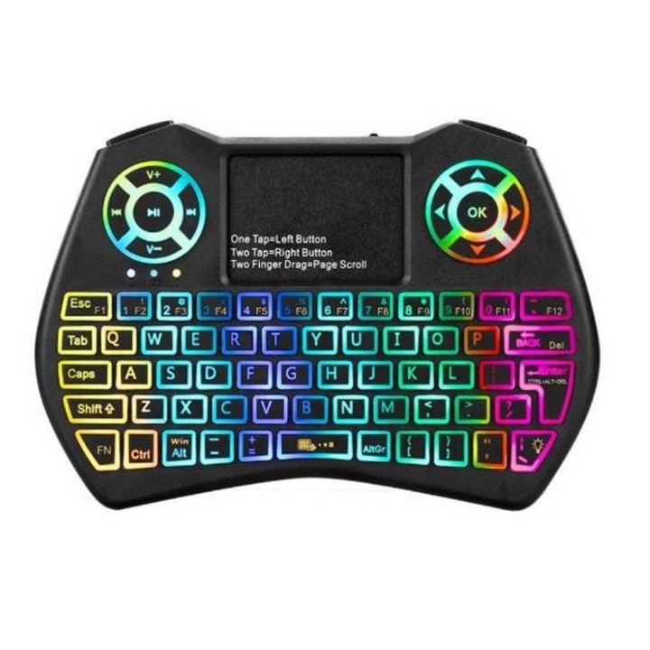 Mini Tastatura QWERTY Wireless I9 Plus Fly Air Mouse Touchpad 2.4ghz 7 Culori RGB