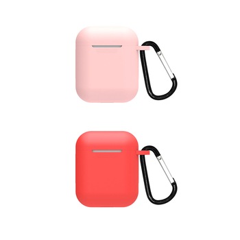 Set 2 huse de protectie din silicon si carlige de prindere pentru Apple AirPods 1/2, rosu, roz Set 2 huse de protectie din silicon si carlige de prindere pentru Apple AirPods 1/2, rosu, roz
