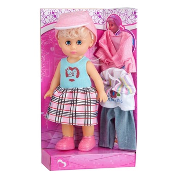 Papusa cu par blond si 3 tinute, pentru orice eveniment, ATS, pentru fete, 27 cm Papusa cu par blond si 3 tinute, pentru orice eveniment, ATS, pentru fete, 27 cm