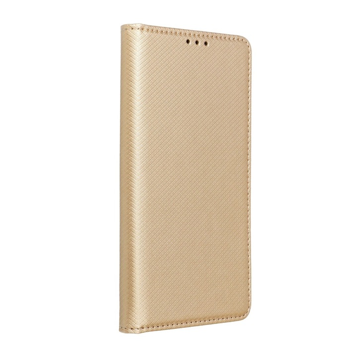 Husa tip carte, compatibila cu Samsung Galaxy A13 5G / A04s, model Smart Book Case, material textil, auriu