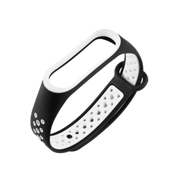 Curea sport Xiaomi Mi Band 3 si Mi Band 4 Sport cu aerisire, silicon negru cu alb Curea sport Xiaomi Mi Band 3 si Mi Band 4 Sport cu aerisire, silicon negru cu alb