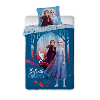 Lenjerie de pat copii, Disney Frozen 2 010, 140x200 cm, Bleu, 100% bumbac Lenjerie de pat copii, Disney Frozen 2 010, 140x200 cm, Bleu, 100% bumbac