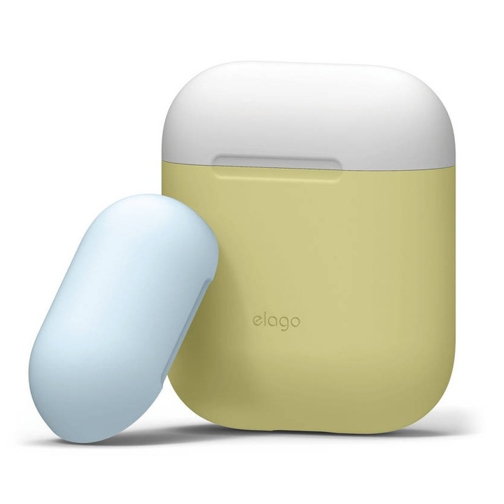 Husa de protectie pentru Apple Airpods, Elago Duo Hang, Silicon, Galben
