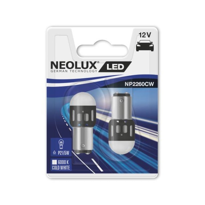 Neolux - LED izzó 2db szett, P21 / 5W 12V 1,2W, 6000K