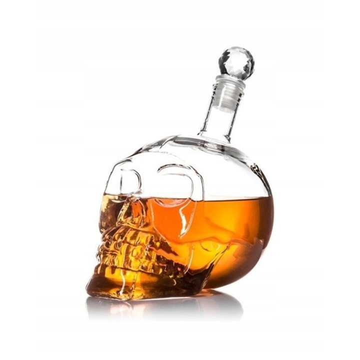Decanter Craniu De Cristal, Sticla, Pachet Cadou Elegant, Pentru Whisky, Coniac, Lichioruri, Design Original, Idee Cadou Ideala, 15 cm x 13 cm x 21.5 cm, Transparent