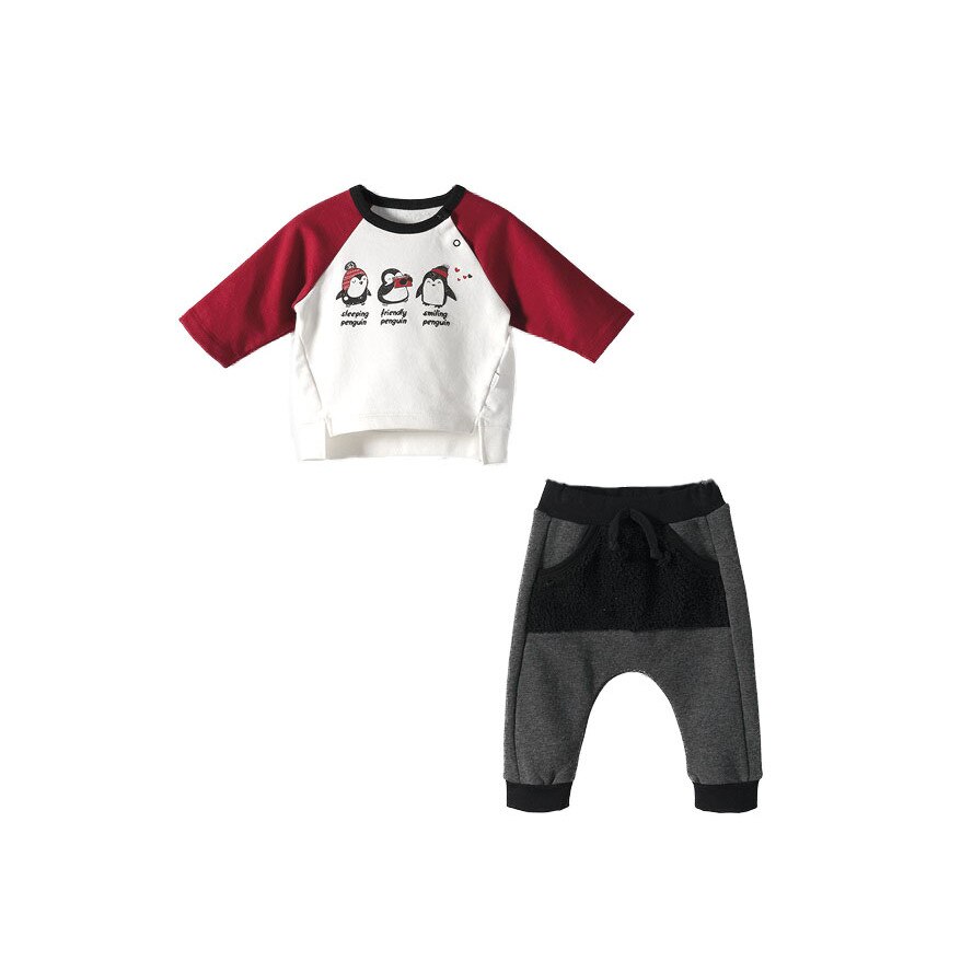 Set 2 piese bumbac, bluza si pantalon, Bebetto, Alb/Rosu/Negru