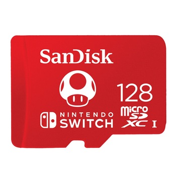 Card de memorie SanDisk micro SDXC pentru Nitendo Switch, 128 GB, UHS-I, Class 10, 100 Mb/s Card de memorie SanDisk micro SDXC pentru Nitendo Switch, 128 GB, UHS-I, Class 10, 100 Mb/s