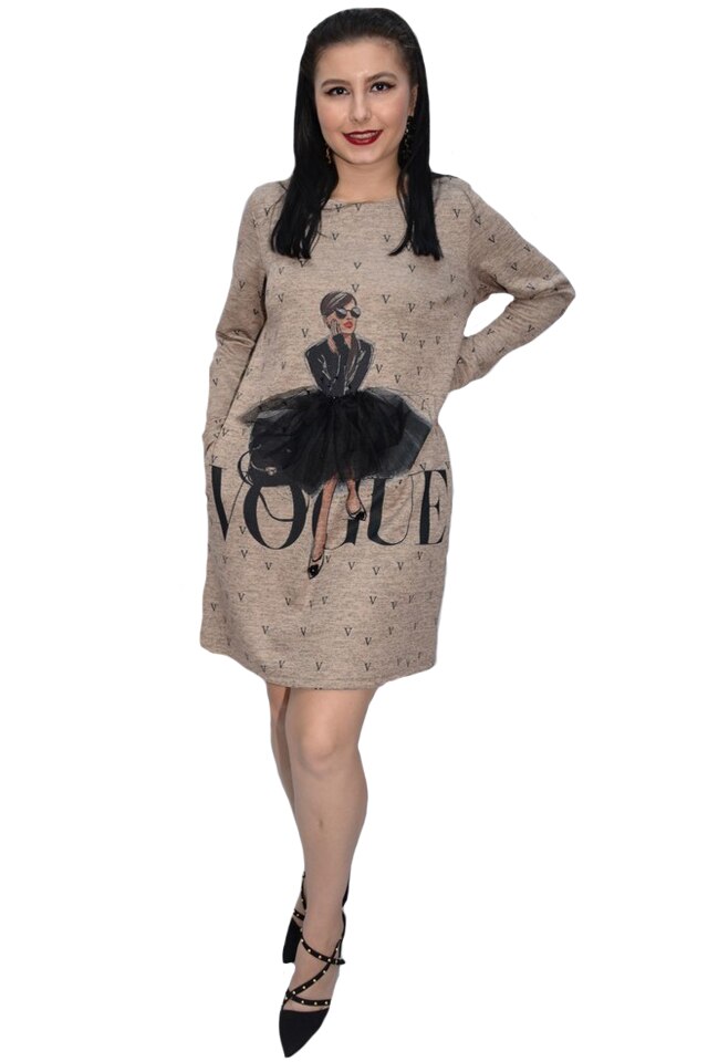Rochie casual Lara ,cu design fashion,D&J Exclusive, Maro