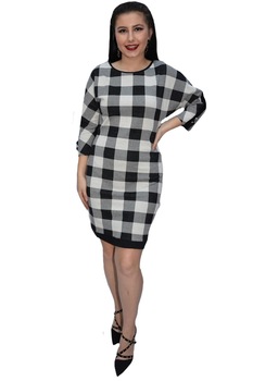 Rochie tricotata Blanco model cu patratele,D&J Exclusive, Negru-Alb Rochie tricotata Blanco model cu patratele,D&J Exclusive, Negru-Alb