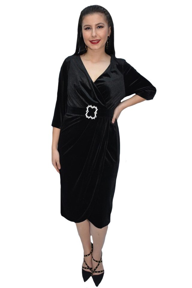 Rochie eleganta Vika din catifea ,D&J Exclussive, Negru