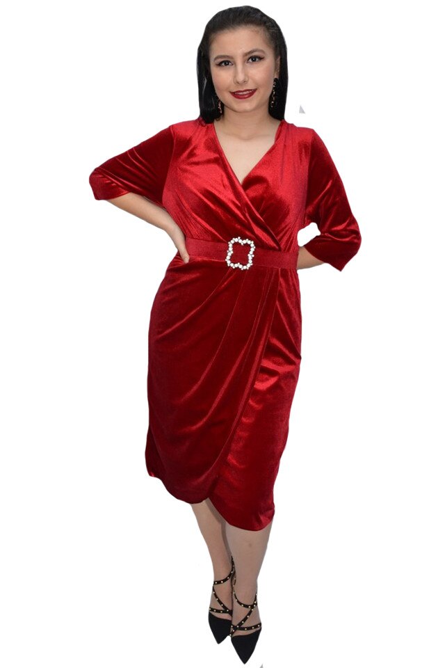 Rochie eleganta Vika din catifea ,D&J Exclussive, Rosu