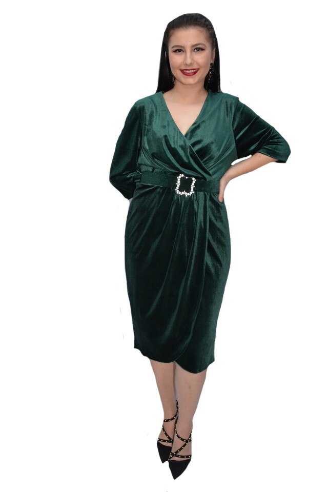 Rochie eleganta Vika din catifea ,D&J Exclussive, Verde