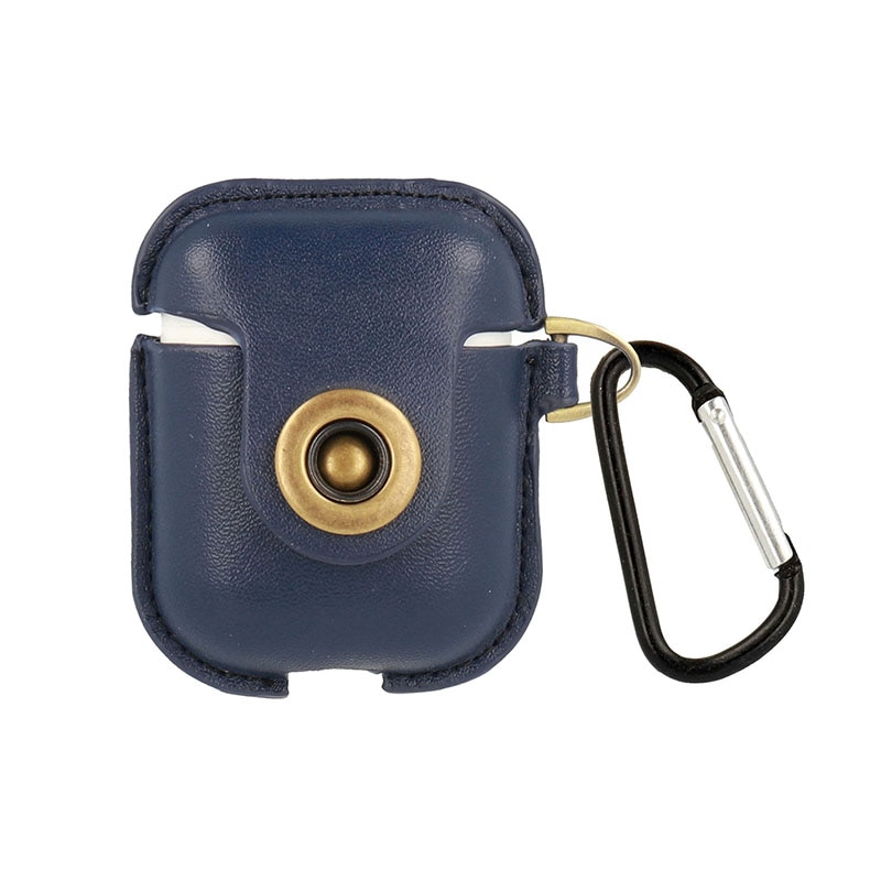 Husa protectoare cu holder pentru AirPods Leather Albastra