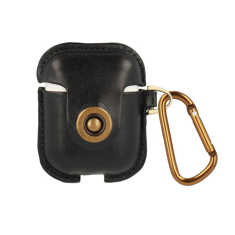 Husa protectoare cu holder pentru AirPods Leather Neagra