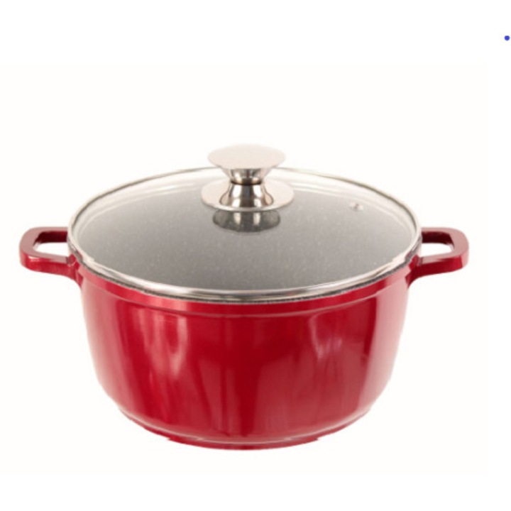 Cratita SWAN din granit in interior si capac de yena 28cm/ 6,5 L rosu bordeaux