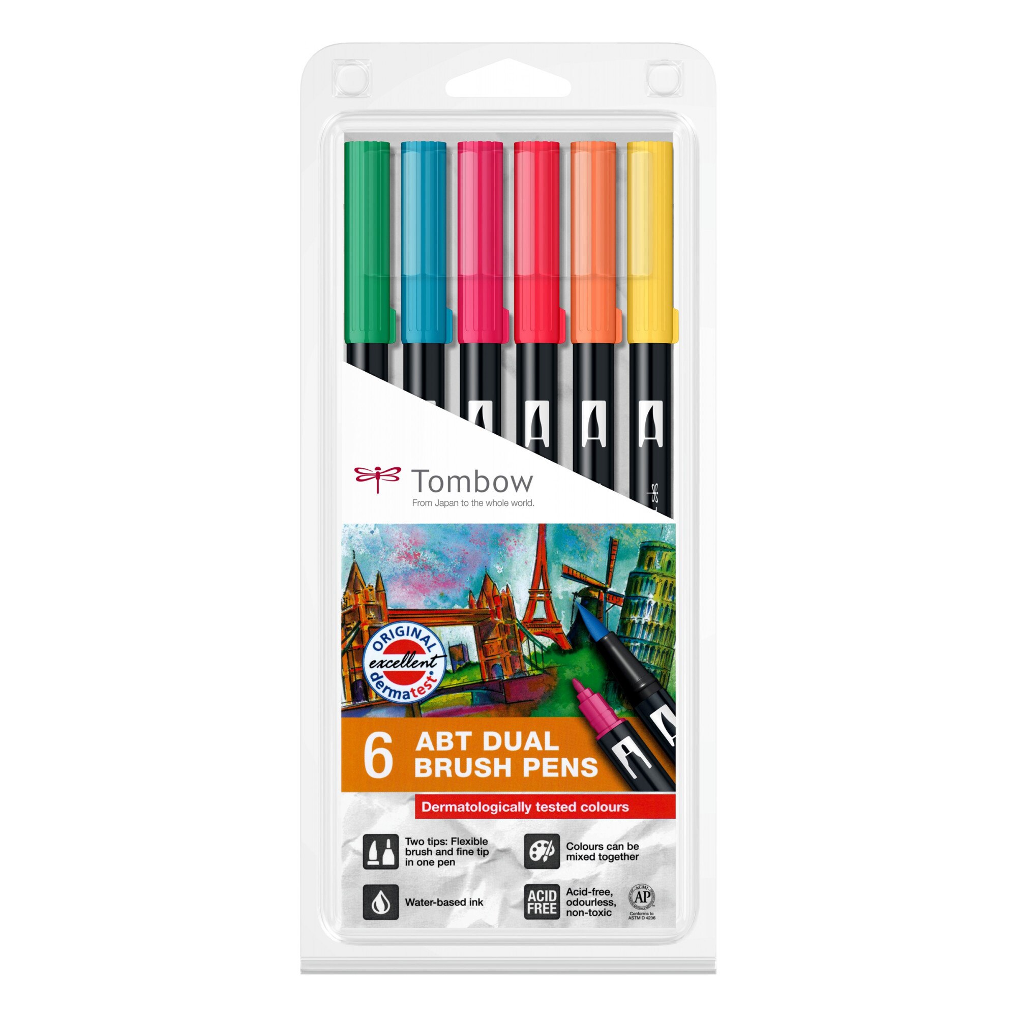 Set 6 Tombow Creativ ABT Dual Brush Pen Primary Colours, 6 culori primare