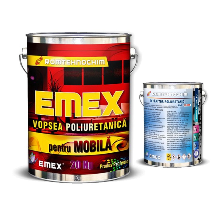 Vopsea Poliuretanica pentru Mobila “EMEX”, Rosu, Bidon 20 KG, Intaritor inclus