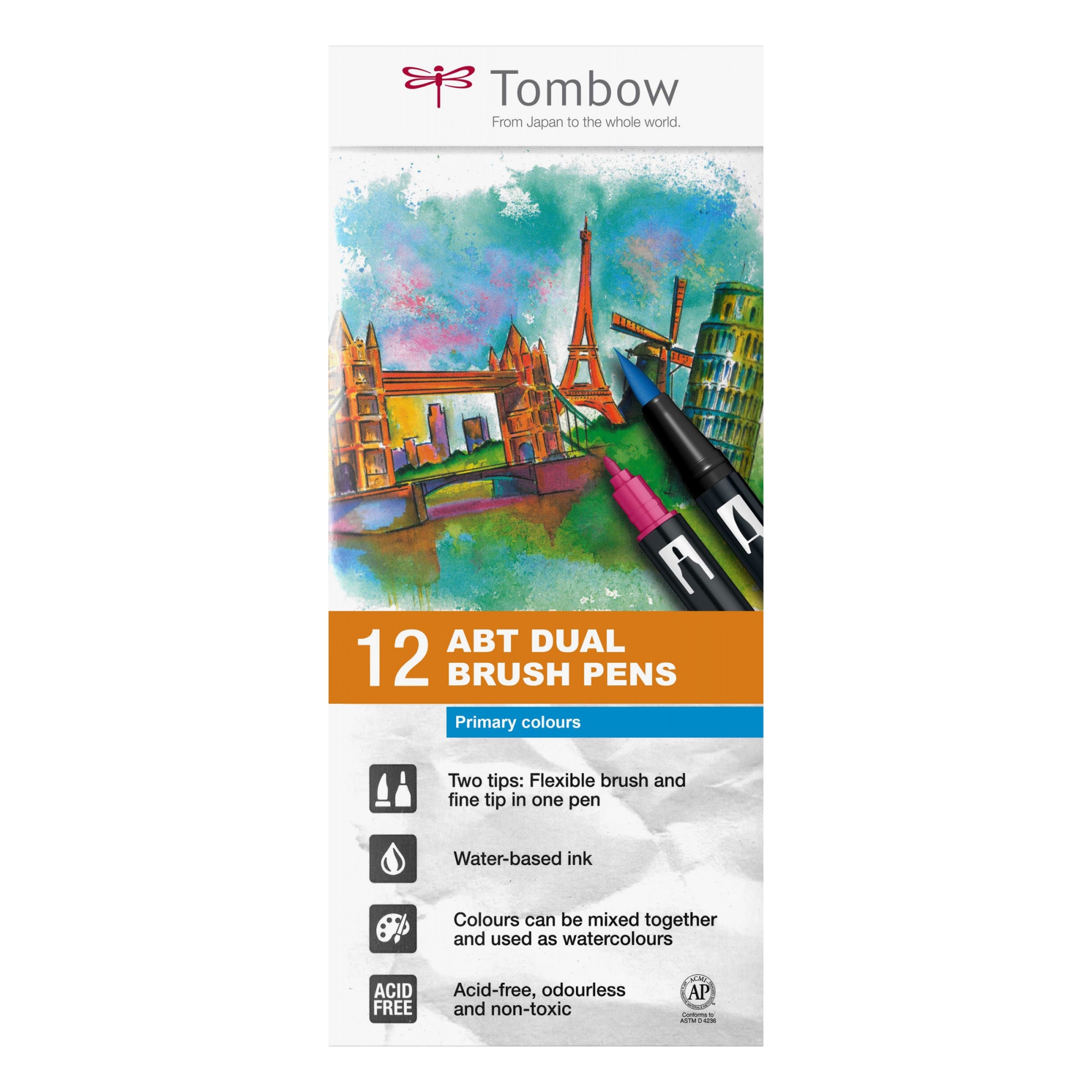 Set 12 Tombow Creativ ABT Dual Brush Pen Primary Colours, set 12 culori primare