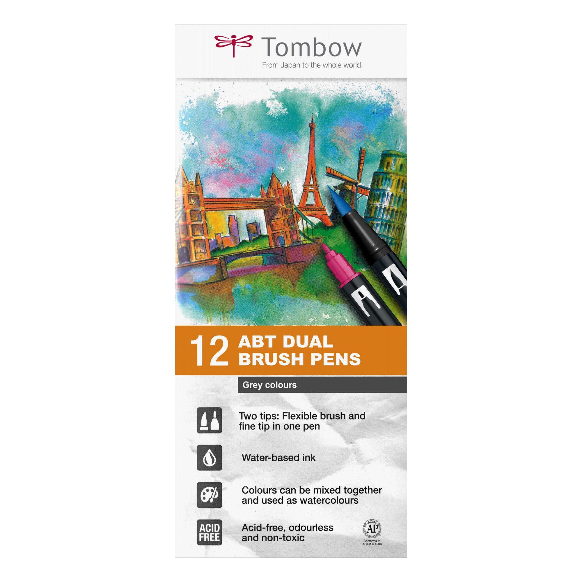 Set 12 Tombow Creativ ABT Dual Brush Pen Grey Colours, set 12 culori gri