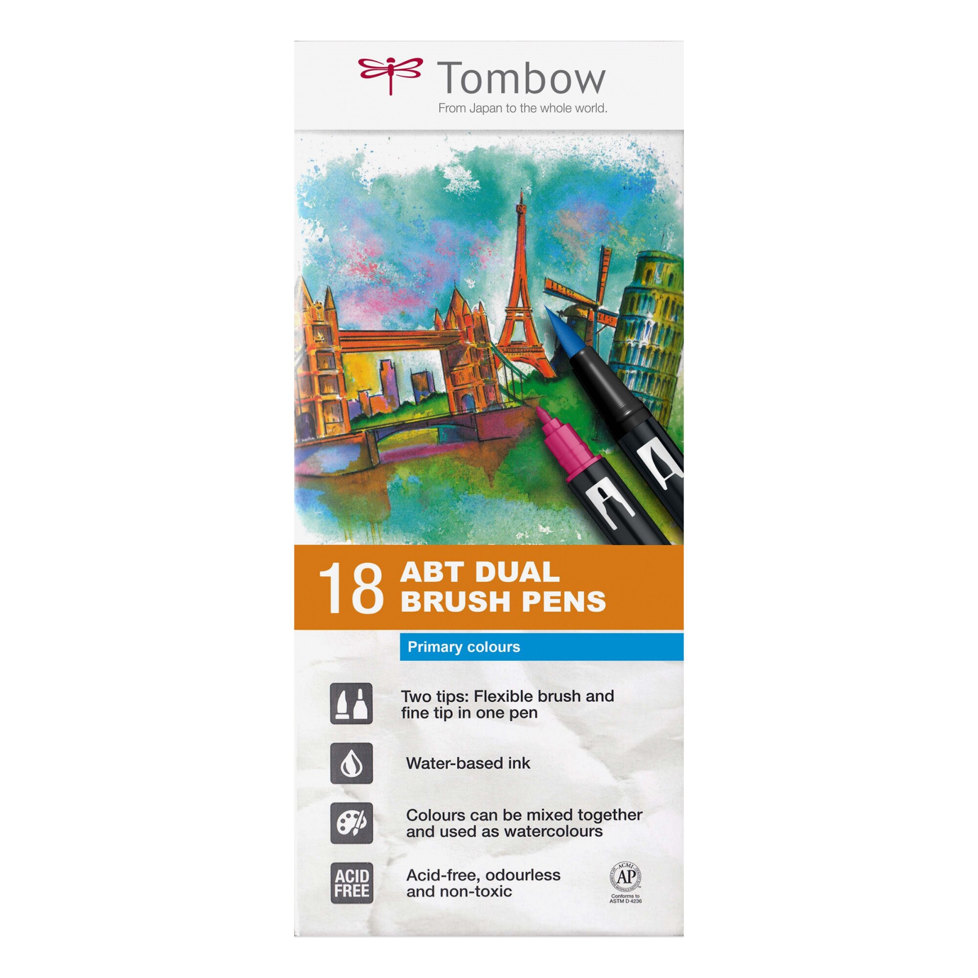 Set 18 Tombow Creativ ABT Dual Brush Pen Primary Colours, set 18 culori primare