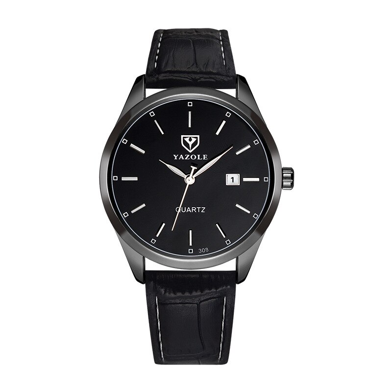 Ceas barbatesc Yazole CS1165, casual, curea piele, model negru