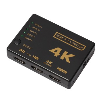 Splitter HDMI 4K, switch 5x1 porturi cu telecomanda, negru Splitter HDMI 4K, switch 5x1 porturi cu telecomanda, negru