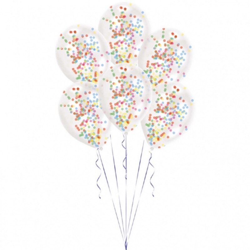 Baloane latex 11'' + confetti multicolore, Amscan 9903277, Set 6 buc