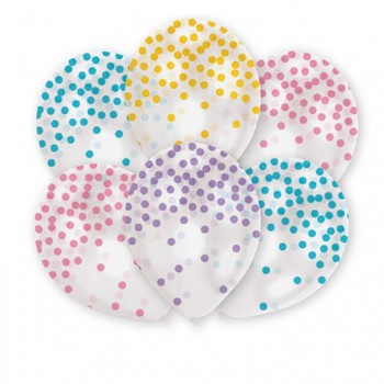 Baloane latex 28 cm inscriptionate cu confetti multicolore pastel, Amscan 9901847, set 6 buc Baloane latex 28 cm inscriptionate cu confetti multicolore pastel, Amscan 9901847, set 6 buc