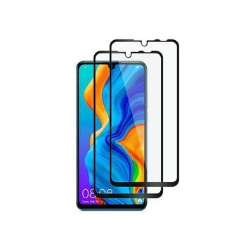 Set 2 folii protectie sticla securizata fullsize pentru Huawei P30 lite , negru Set 2 folii protectie sticla securizata fullsize pentru Huawei P30 lite , negru