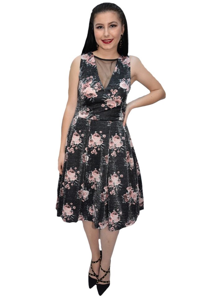 Rochie eleganta, Linda cu slipici ,D&J Exclussive, Negru-pudra