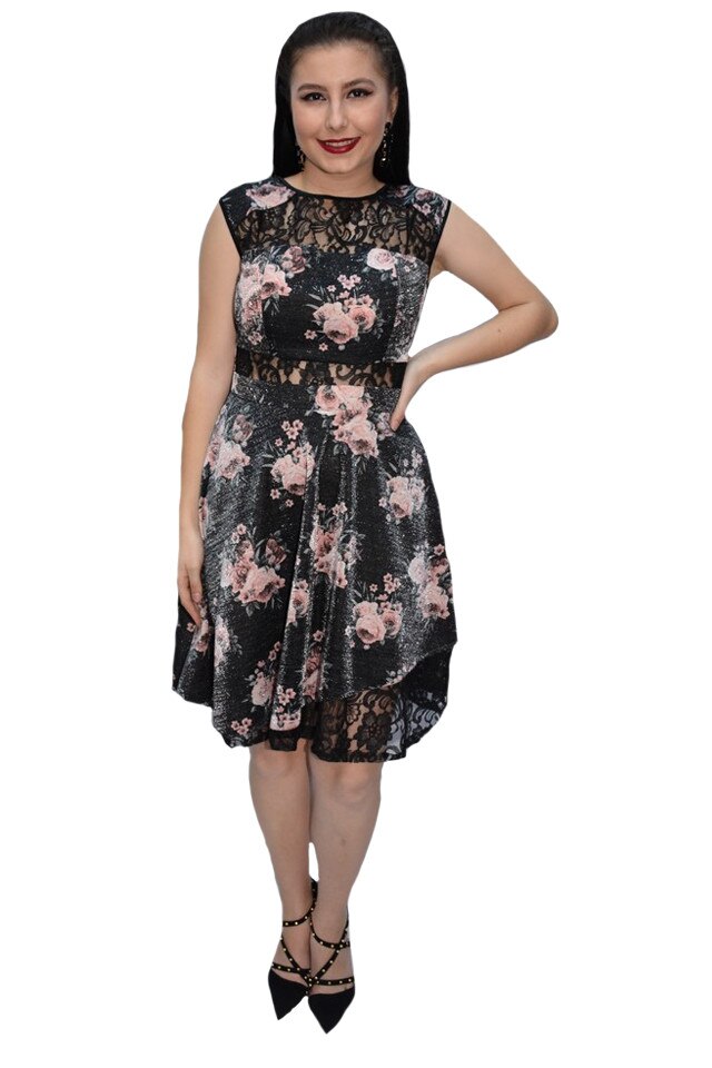 Rochie eleganta, Lotte cu dantela ,D&J Exclussive, Negru-pudra